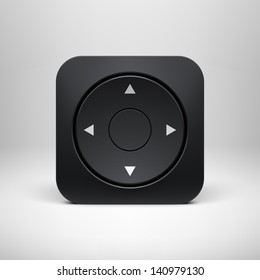 Technology black joystick app icon (button) template with realistic shadow and light background for user interfaces (UI), applications (apps) and business presentations. Vector illustration.