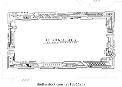 Technology black and white border frame design, Futuristic computer electronic technical component abstract background.
