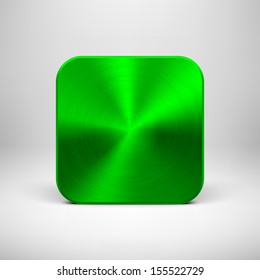 Technology blank app icon (button) template with green metal texture (chrome, silver, steel), realistic shadow and light background for interfaces (UI), applications (apps) and business presentations.