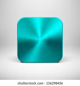 Technology blank app icon (button) template with cyan (blue) metal texture (chrome, silver, steel), realistic shadow and light background for interfaces (UI), applications (apps) and presentations.