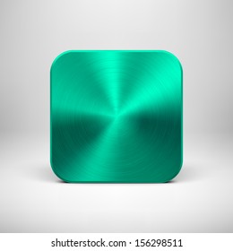 Technology blank app icon (button) template with emerald (green) metal texture (chrome, silver, steel), realistic shadow and light background for interfaces (UI), applications (apps) and presentations