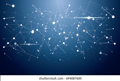 Technology blue background with dots and lines. Vector illustration.