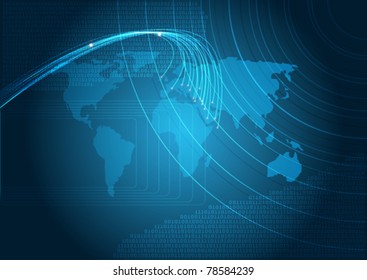 Technology - Blue Background With Map of the World
