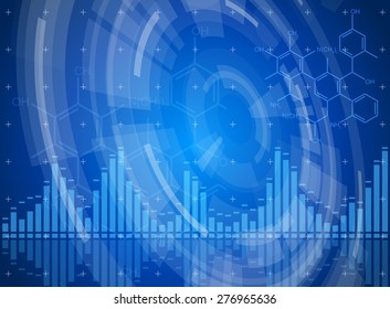 Fondo azul de la tecnología - elementos de interfaz HUD radial, ondas digitales, formas de química. Ilustración vectorial / Eps10