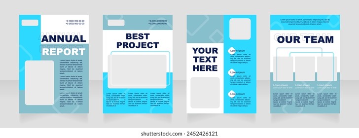Technology blue blank brochure layout design. Electronic product info. Vertical poster template set with empty copy space for text. Premade corporate reports collection. Editable flyer paper pages