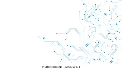 Technology blue circuit diagram on white background. High-tech circuit board connection system.Vector abstract technology on white background.