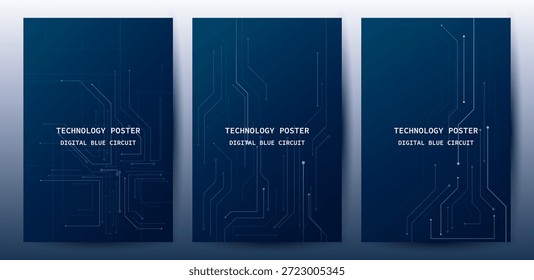 Fondo azul de la innovación de las líneas de circuito de la Tecnología Póster Set, cyber digital futurista para el cartel del acontecimiento de la tecnología o el negocio corporativo