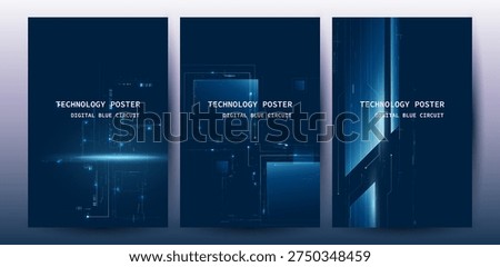 Technology blue circuit lines innovation background Poster Set, Futuristic digital cyber for tech event poster or corporate business