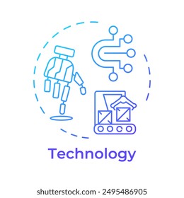 Technology blue gradient concept icon. PPT framework. Business solutions. Manufacturing and production line. Round shape line illustration. Abstract idea. Graphic design. Easy to use in article