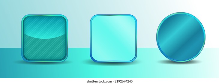 Technology Blue Green gradient color apps icon display frame background template vector 3D feel. Square rectangle and round shape.