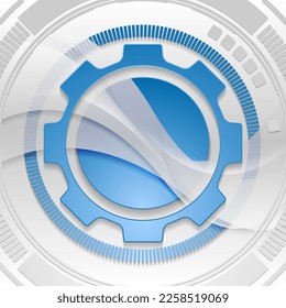 Technology blue grey background with HUD gears and waves design. Futuristic abstract vector illustration