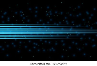 Technology blue laser beam. The lighting effect, floodlight directional, effect motion and speed. Abstract blue laser beam on black background. Neon rays of light. Vector illustration.