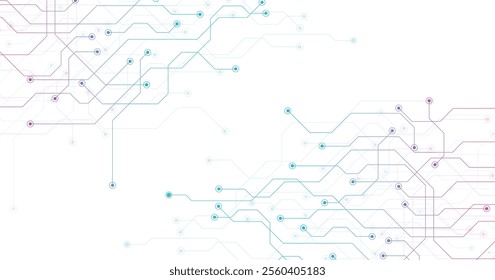 Technology Blue and pink circuit diagram concept. High-tech circuit board connection system.Vector abstract technology on a white background.	