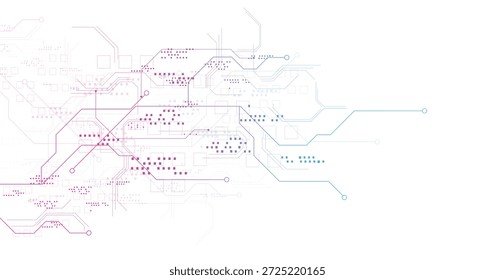 Technologie Blaue und rosa Schaltplan Konzept. Hightech-Leiterplattenanschlusssystem.Vektorabstrakte Technologie auf weißem Hintergrund.	