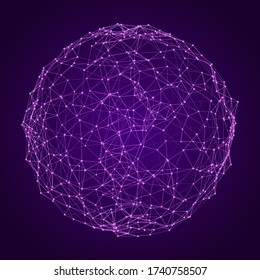 Technology blue sphere with connecting dots. Digital abstract network structure. Vector illustrations