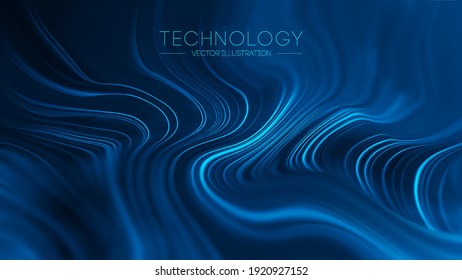 Technology Blue Wave Vector. Technological Background Abstract Connected Wave. Digital Waves Abstract Sea. Blur Technology Background Led Fibers. Vector Illustration.