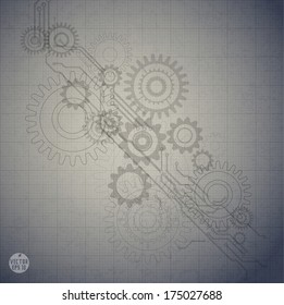 Technology blueprint retro background, vector illustration