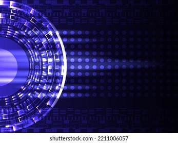 Technology blur ray computer background. Abstract futuristic technology banner template. Modern blue digital graphic label. Horizontal advertising banner. Dark blue color and neon light vector design.