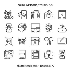 Technology, bold line icons. The illustrations are a vector, editable stroke, 48x48 pixel perfect files. Crafted with precision and eye for quality.