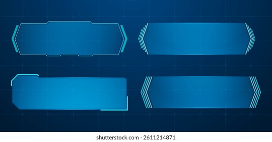 Technology box or futuristic callout title banner and digital frame boxes. HUD screen or textbook blue vector