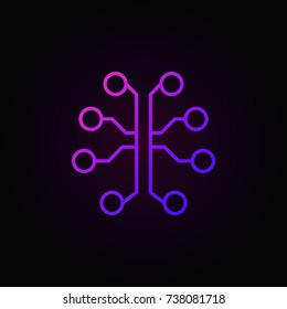 Technology brain colorful concept icon - vector outline human brain as electronic circuit symbol on dark background