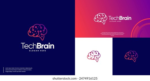 technology brain with connection dot, human health, education science, digital global, logo design vector.