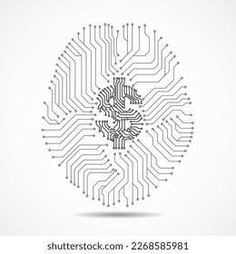 Technology brain with dollar sign inside isolated on white background, creative idea