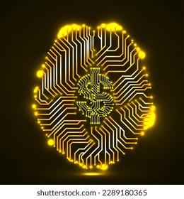 Technology brain with dollar sign inside, creative idea