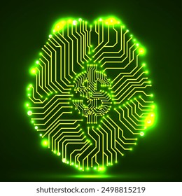 Technology brain with dollar sign inside, creative idea