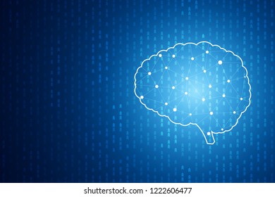 Technology brain icon , abstract blue polygonal , Blue speed digital pattern , matrix background