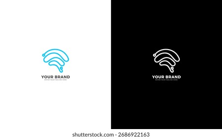Logotipo del cerebro de la Tecnología, icono de la línea del cerebro de la tecnología