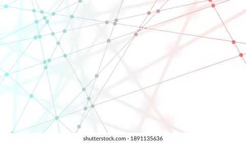 Technology bright low poly connection abstract background. Blue and red blurred futuristic vector design