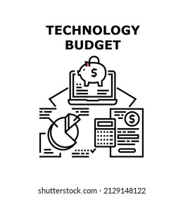 Technology budget business money. financial analysis. digital bank design. phone data cash app vector concept black illustration