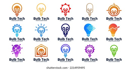 colección de diseño de logotipos de bombillas de tecnología, lámpara de tecnología, luz digital, ideas de tecnología