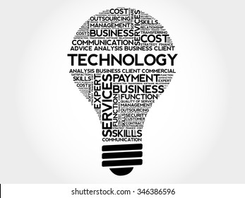 Technology bulb word cloud, business concept