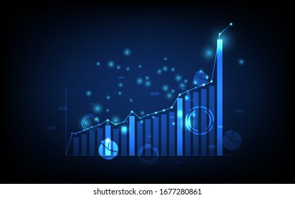fondo de negocios de tecnología, gráfico financiero con el concepto de diagrama de redes sociales, ilustración vectorial de la innovación digital futurista