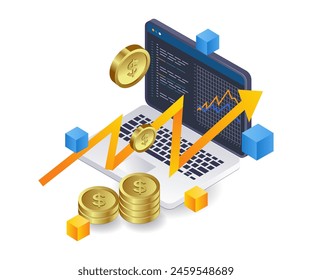 Technology business blockchain analysis flat isometric illustration