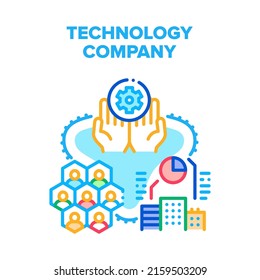 Technology Business Company Vector Icon Concept. Technology For Online Communication With Colleagues And Partner, Analyzing Trade Market And Financial Profit. Working Process Color Illustration