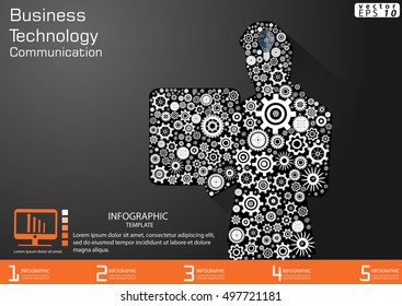Technology Business computer Communication across world modern Idea and Concept Vector illustration Infographic template with icon,cog.