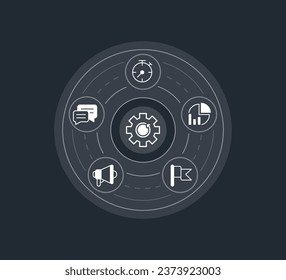 Technologie der Business-Konzept-Design-Vorlage mit weißen Glyph-Symbole. Infografiken mit bearbeitbaren flachen Piktogrammen auf abstraktem Hintergrund. Vektorgrafik für Werbung, Web-Banner, Geschäftspräsentation