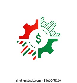 Technology business concept logo. Finances and investment strategy. Diversification icon. Flat design vector illustration