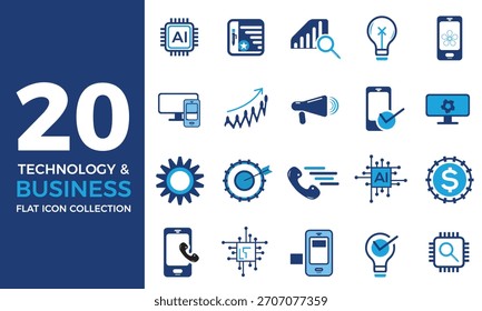 Technologie und Business Flat Icon Collection. Business Tech Icon Design. Digitales Symbol