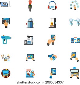 Technology in business icon set Can be used for topics like industry, communication, production, solution flat vector collection 