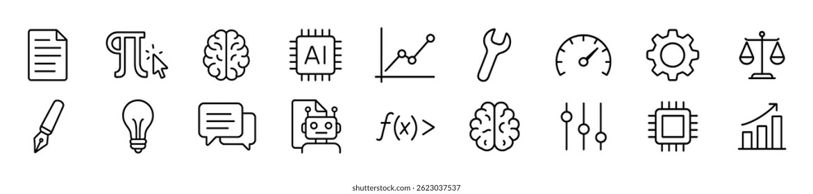 Tecnología, conjunto de iconos de negocios. Iconos de contorno de Vector