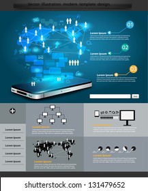 Technology business, infographics and Information technology Graphics Network process diagram on mobile phones, Vector illustration Modern template Design