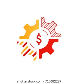 Technology And Business Integration Concept, Smart Solution Logo. Finances And Venture Investment, Fund Strategy, Wealth Management, Diversification Portfolio, Line Icon, Vector Illustration