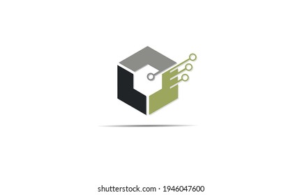 Technology Business Logo, Computer Circuit Board Template Custom Background Design, Blue, orange and white.