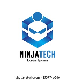 Logotipo tecnológico comercial con icono Ninja en color degradado, logotipo cibernético minimalista, símbolo de velocidad digital