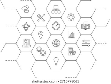 Technology and Business Process Line Icons Background