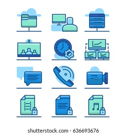IT technology, business, productivity, data exchange and calls. Set of icons.